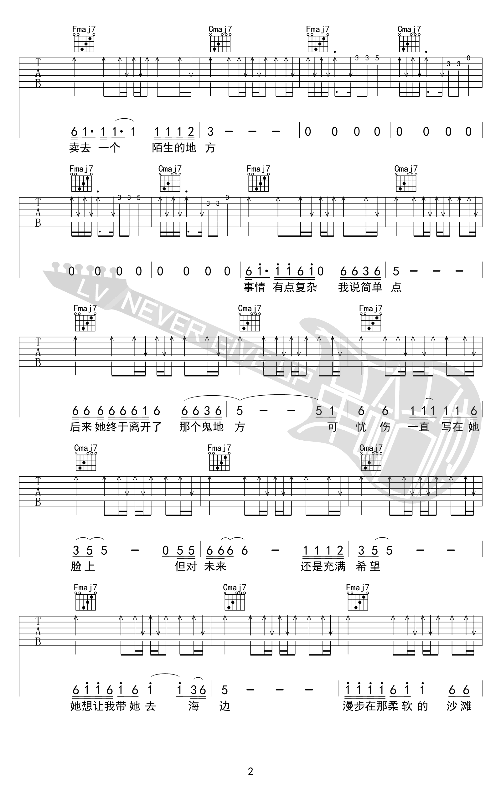 《梦幻丽莎发廊》吉他谱-五条人-C调原版-高清弹唱六线谱插图2