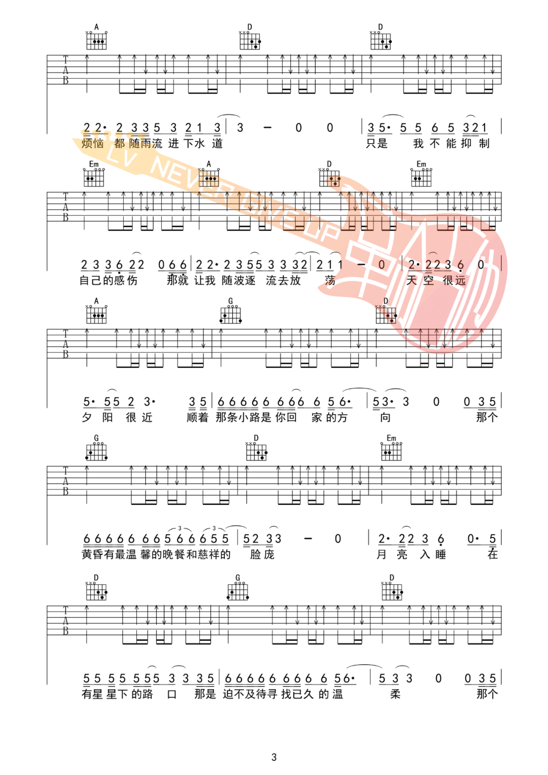 背影吉他谱-赵雷-《背影》D调完美版弹唱六线谱-高清图片谱插图2