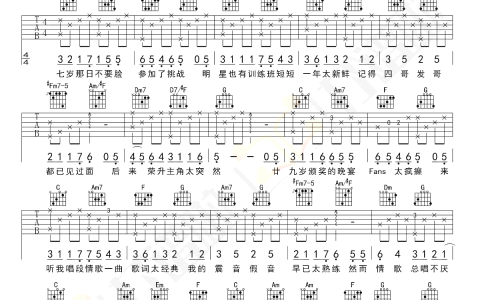 17岁吉他谱-刘德华-《十七岁》C调弹唱六线谱-高清图片谱