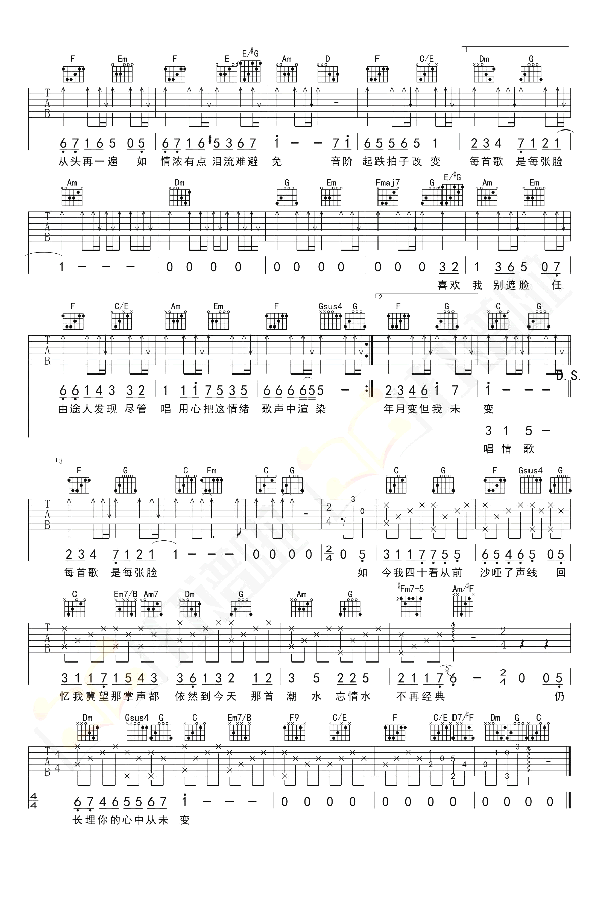 17岁吉他谱-刘德华-《十七岁》C调弹唱六线谱-高清图片谱插图1