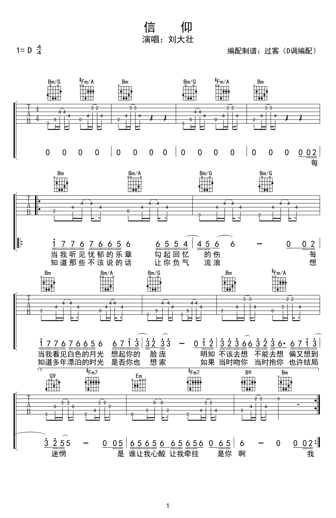 《信仰》吉他谱-刘大壮-D调原版弹唱六线谱-高清图片谱插图