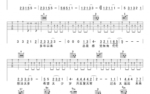 天堂吉他谱-唐朝乐队-《天堂》A调弹唱六线谱-高清图片谱