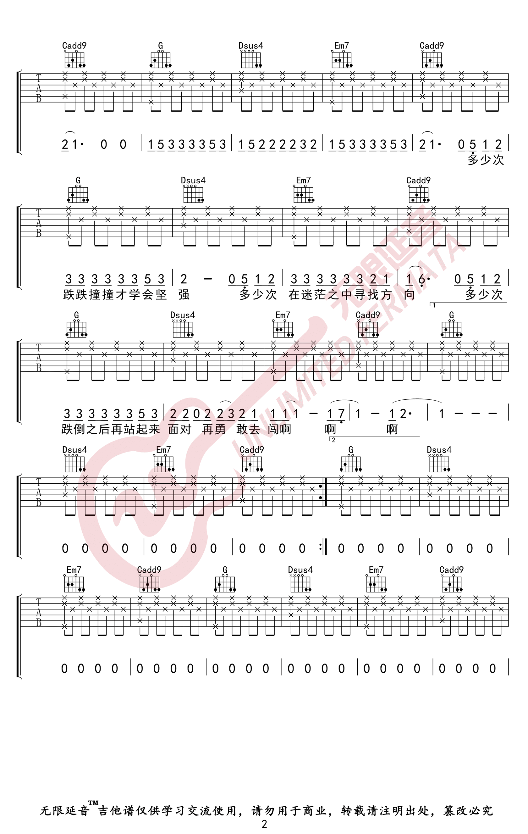 微微吉他谱-傅如乔-《微微》G调弹唱六线谱-高清图片谱插图1