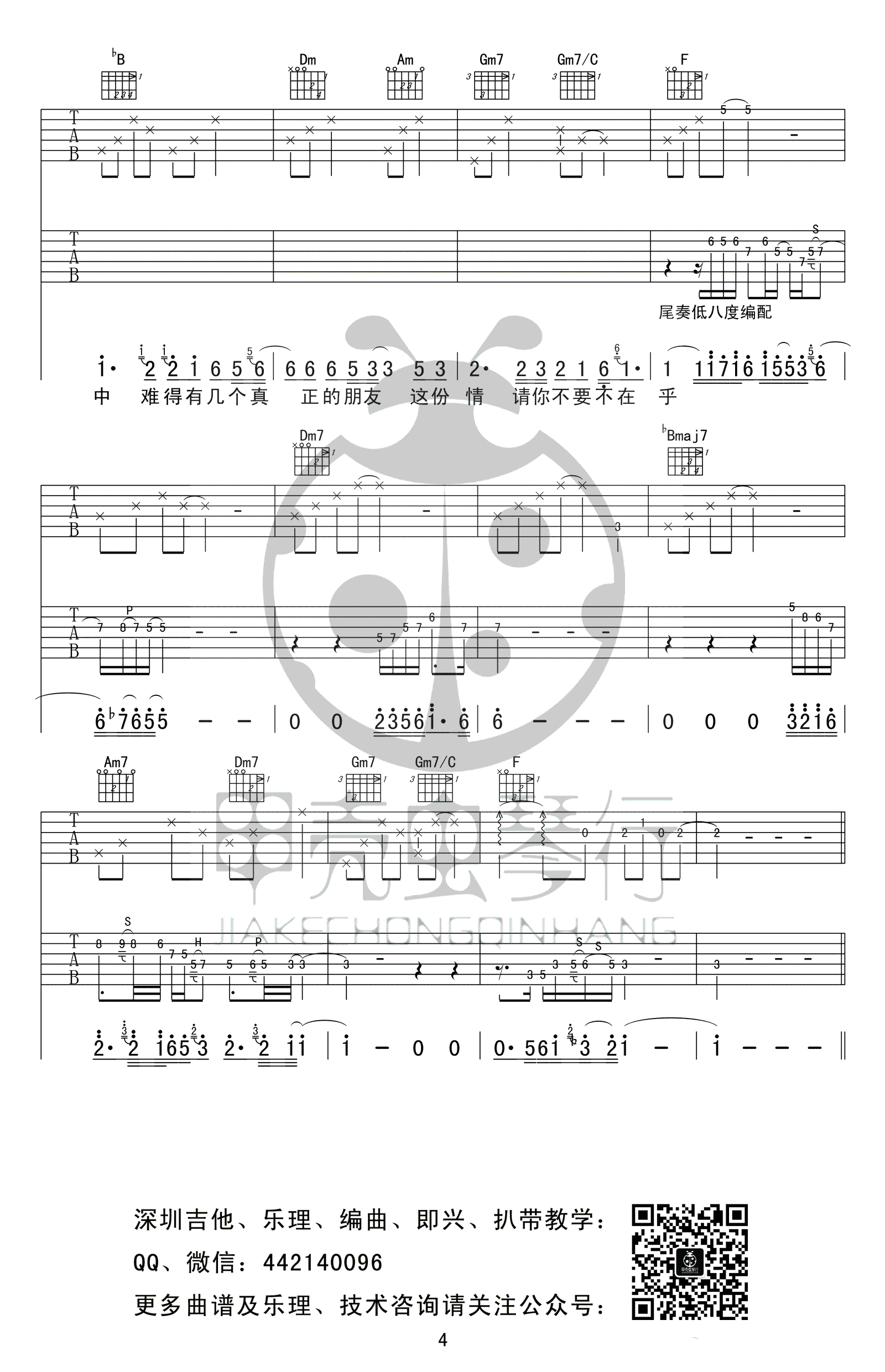《朋友别哭》吉他谱-吕方-F调带solo弹唱谱-高清六线谱插图3