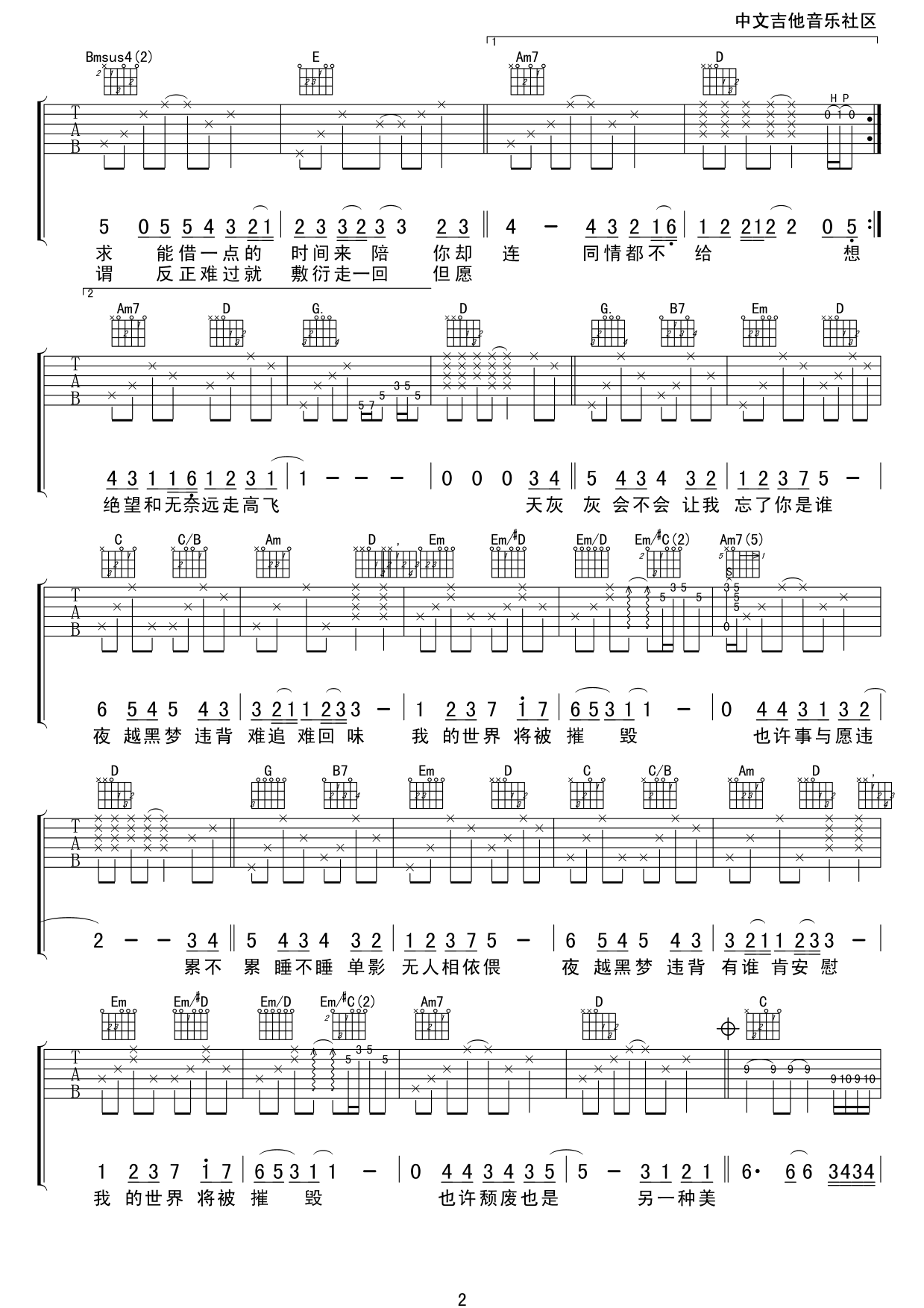 《世界末日》吉他谱-周杰伦-G调原版弹唱六线谱-高清图片谱插图2