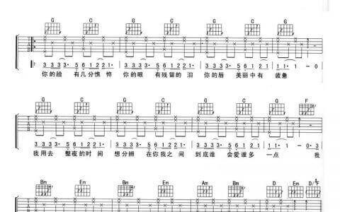 《用心良苦》吉他谱-张宇-G调原版弹唱六线谱-高清图片谱