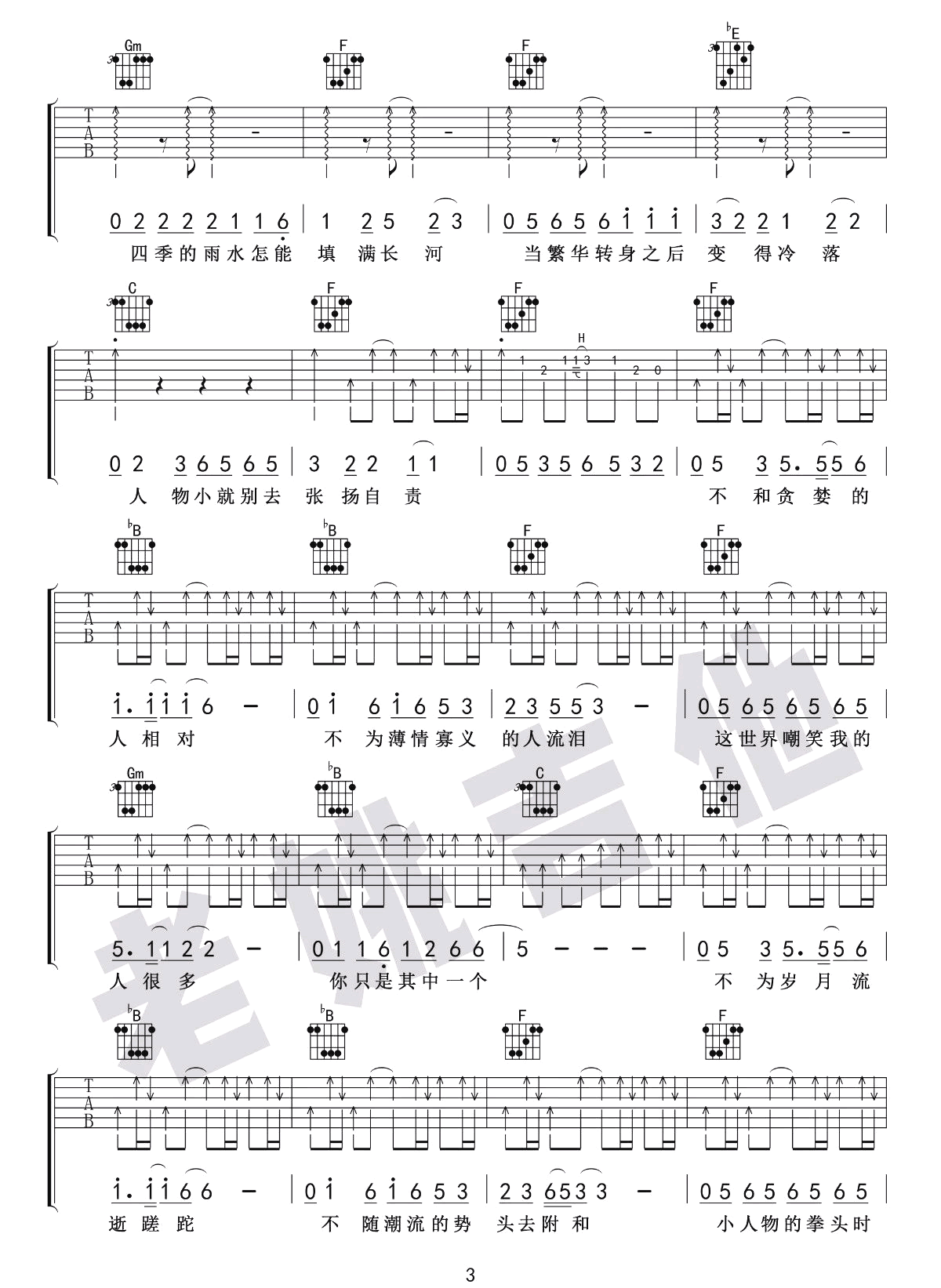 小人物吉他谱-赵雷-《小人物》原版六线谱-吉他弹唱教学插图4