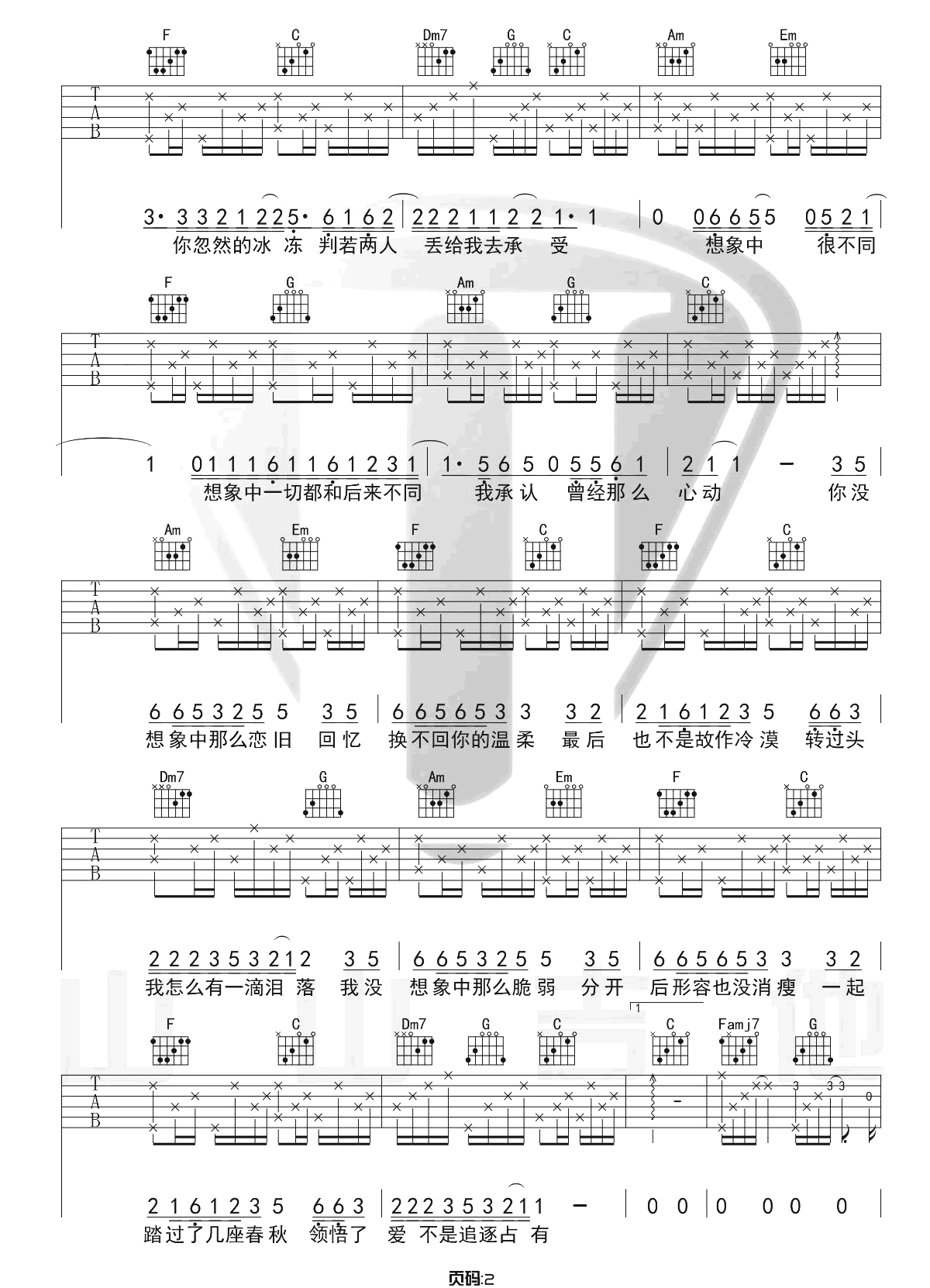 《想象之中》吉他谱-许嵩-C调原版六线谱-吉他弹唱教学插图1