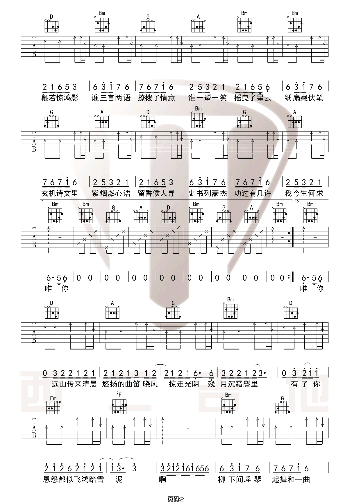《惊鸿一面》吉他谱-许嵩/黄龄-C调原版六线谱-吉他弹唱教学插图1