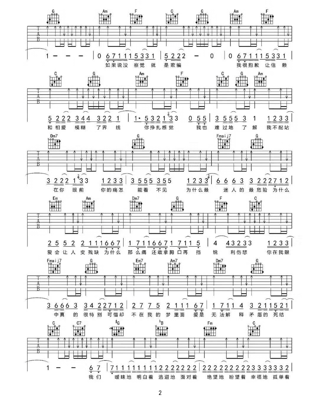 《迷人的危险》吉他谱-尚士达-G调原版弹唱六线谱-高清图片谱插图1
