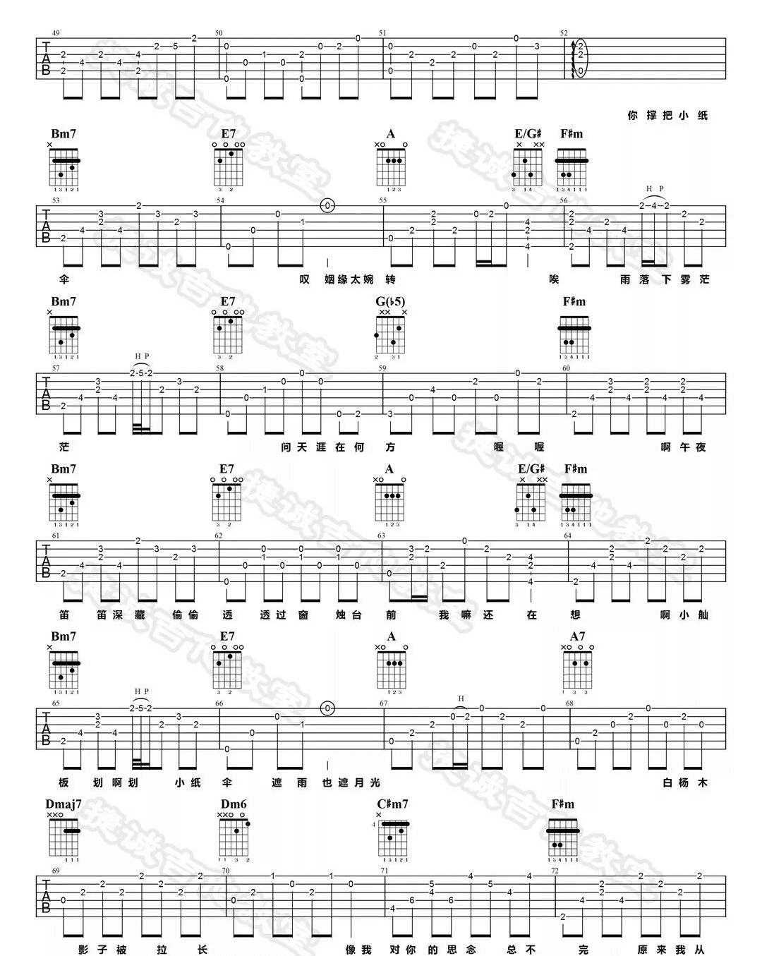 《雨下一整晚》吉他谱-周杰伦-A调原版弹唱谱-高清六线谱插图4