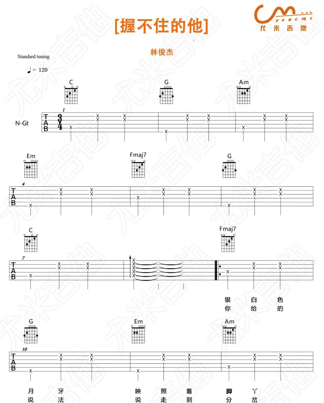 《握不住的他》吉他谱-林俊杰-C调简单版弹唱谱-高清六线谱插图