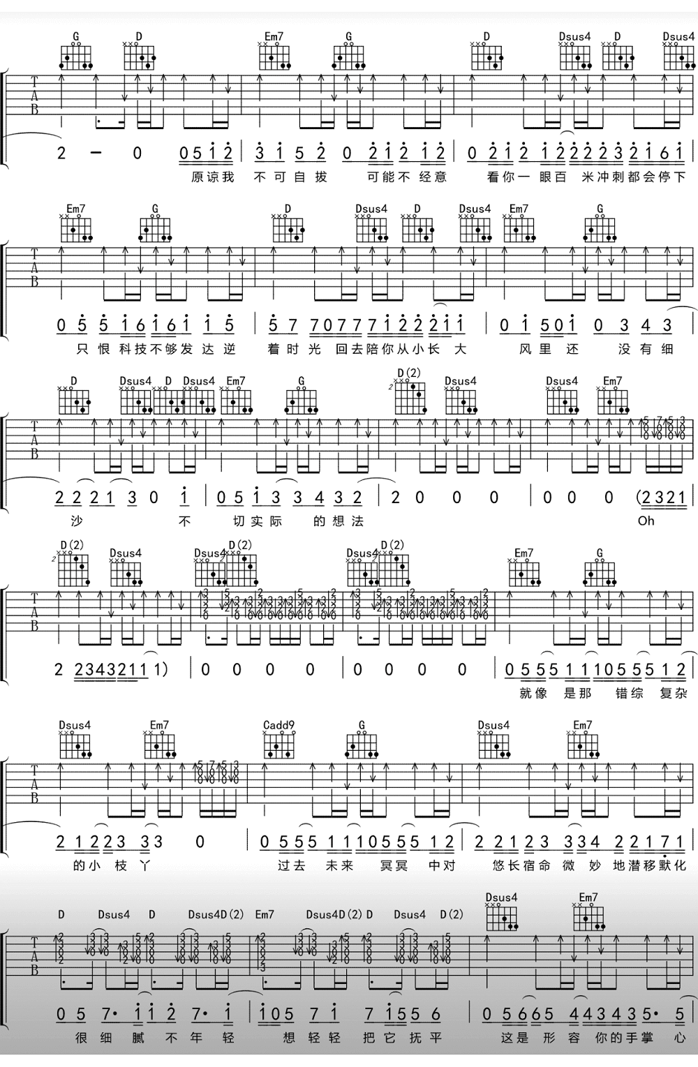 形容吉他谱-沈以诚-《形容》G调原版弹唱谱-形容六线谱插图1