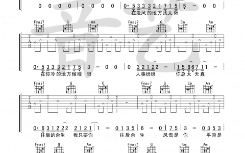 马良《往后余生》C调超简单版弹唱吉他六线谱-高清图片谱