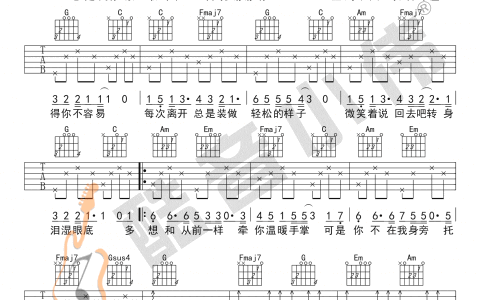 筷子兄弟《父亲》C调超简单版弹唱吉他六线谱-高清图片谱