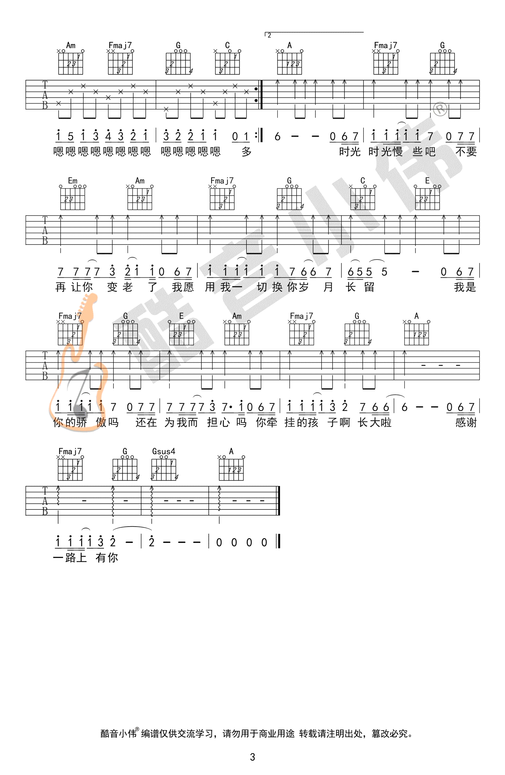 筷子兄弟《父亲》C调超简单版弹唱吉他六线谱-高清图片谱插图4