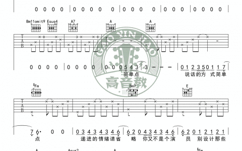 薛之谦《演员》A调简单版吉他弹唱六线谱-高清图片谱