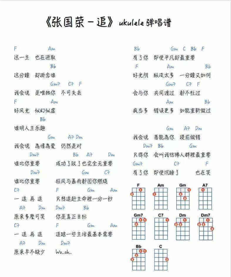 《追》cover by 小Sa神 ukulele曲谱插图