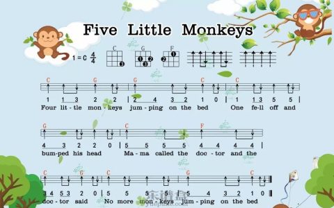 亲子英文歌《Five Little Monkeys》尤克里里谱