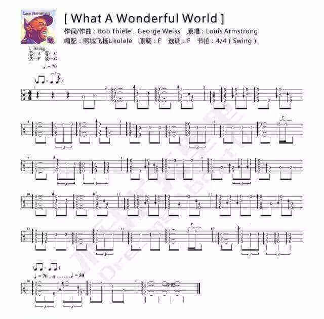 《 What A Wonderful World 》Ukulele指弹曲谱Jake Shimabukuro版插图