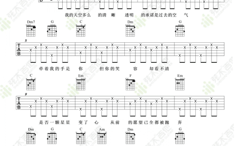 唯一吉他谱-王力宏-《唯一》C调简单版弹唱六线谱-高清图片谱