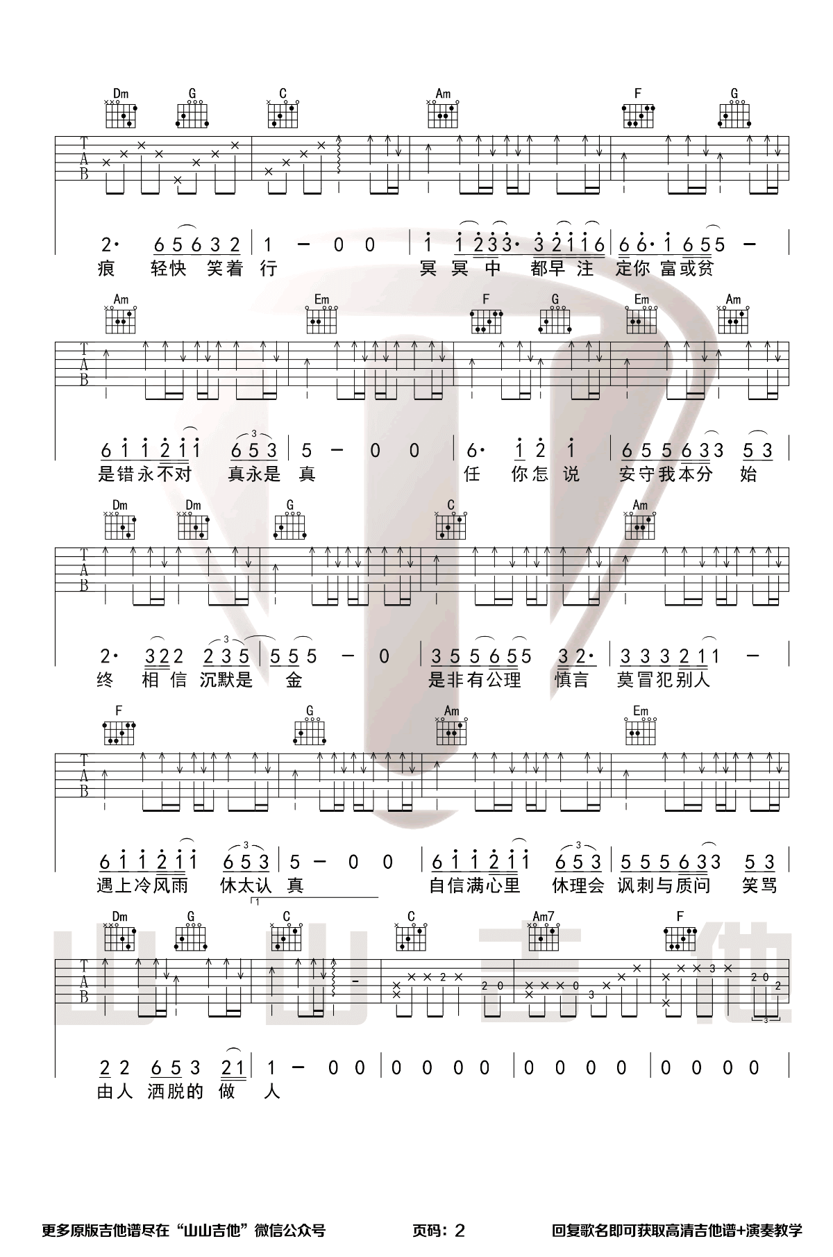 《沉默是金》吉他谱-张国荣-C调简单版弹唱谱-高清六线谱插图1