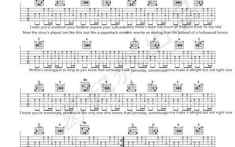 《Someday》吉他谱-Nickelback-D调弹唱六线谱-高清图片谱