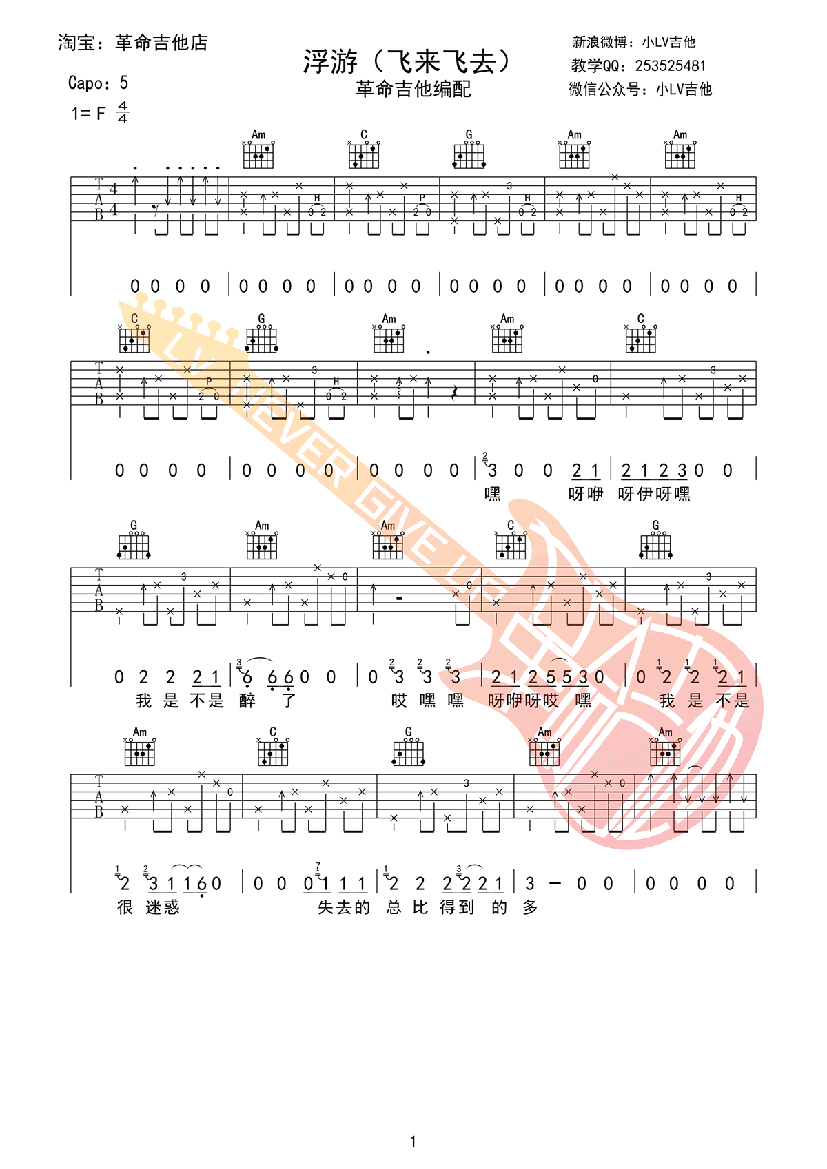 《浮游》吉他谱-赵雷-飞来飞去C调原版弹唱谱-高清六线谱插图