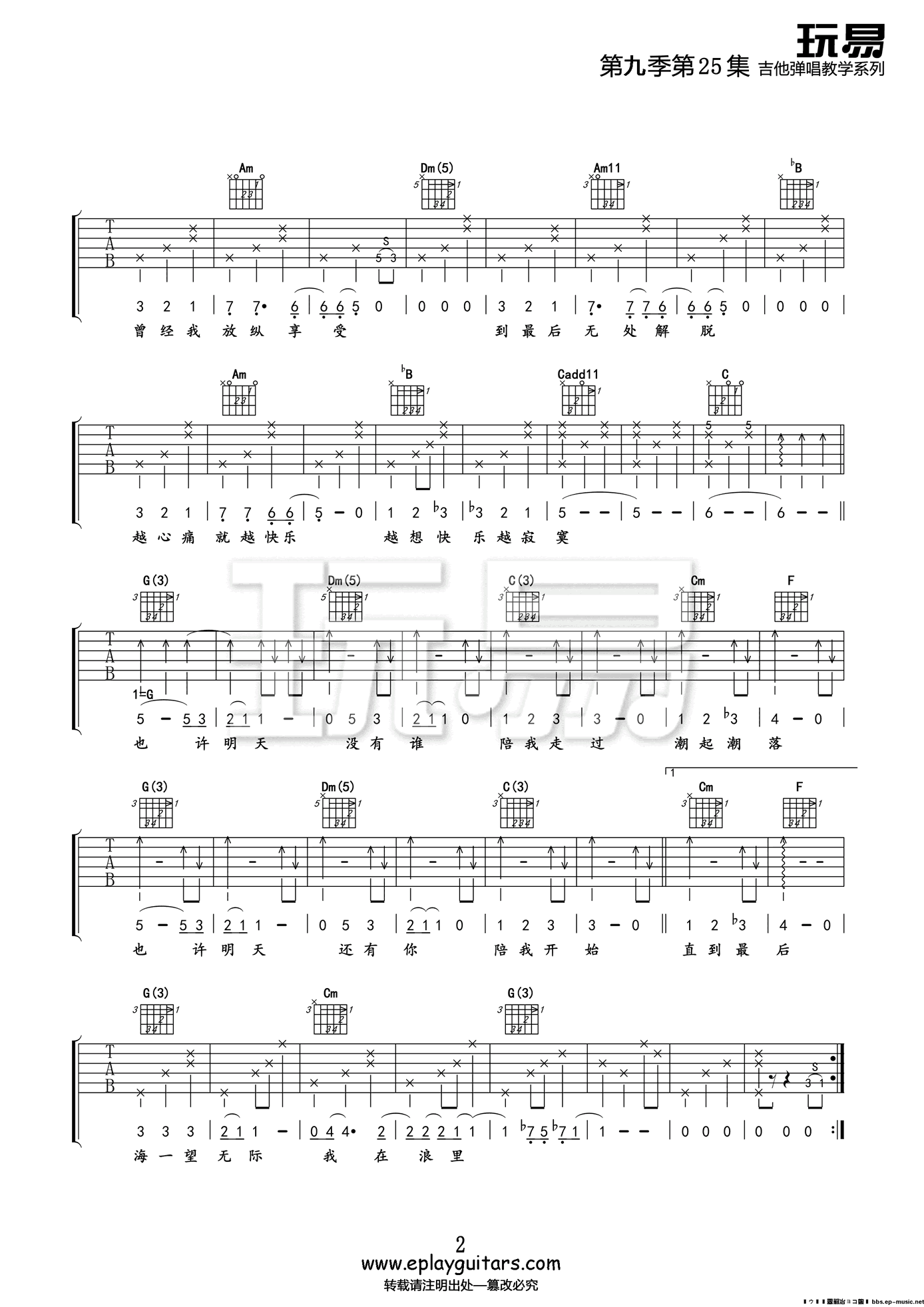 《也许明天》吉他谱-张惠妹-原版六线谱-吉他弹唱教学插图2
