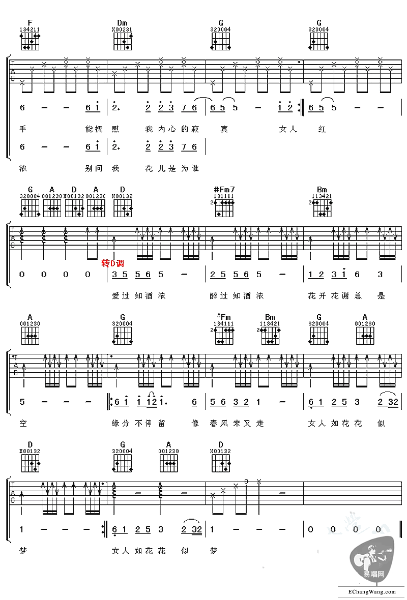 《女人花》吉他谱-梅艳芳-C调简单版弹唱谱六线谱-高清图片谱插图2