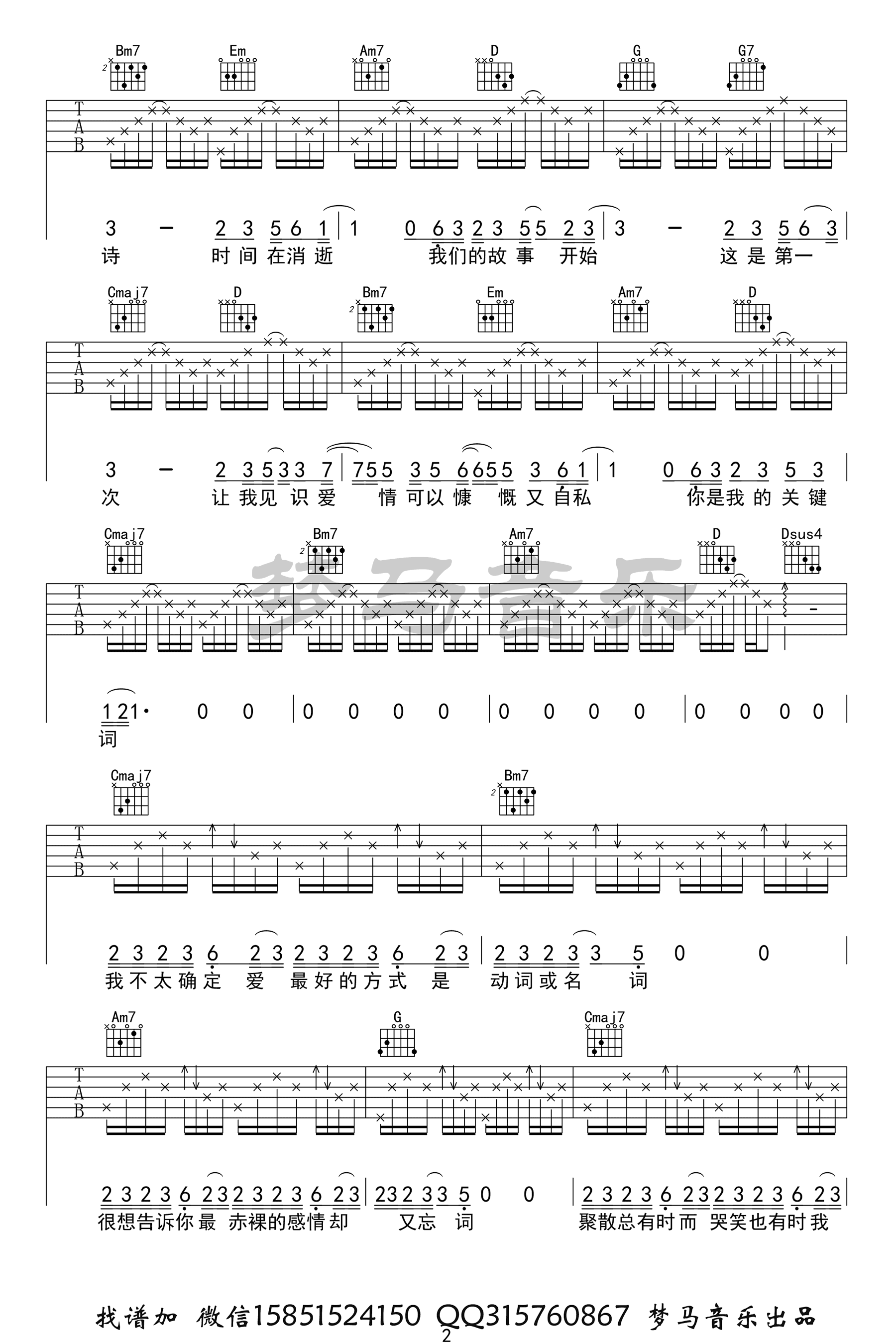 关键词吉他谱-林俊杰-《关键词》G调原版六线谱-吉他弹唱教学插图1