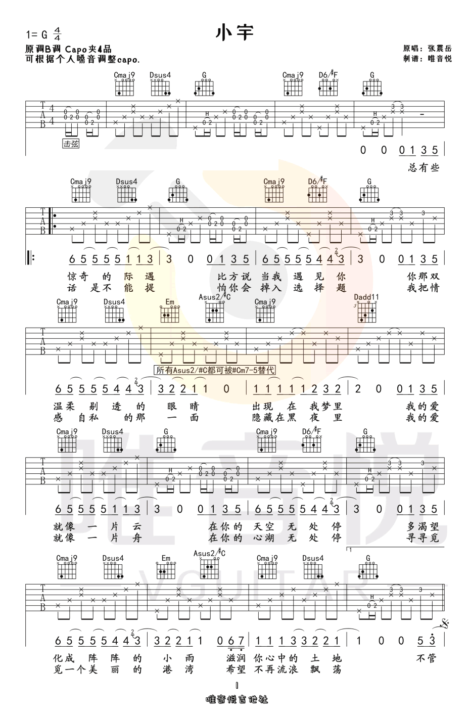 小宇吉他谱-张震岳-《小宇》G调简单版弹唱六线谱-高清图片谱插图
