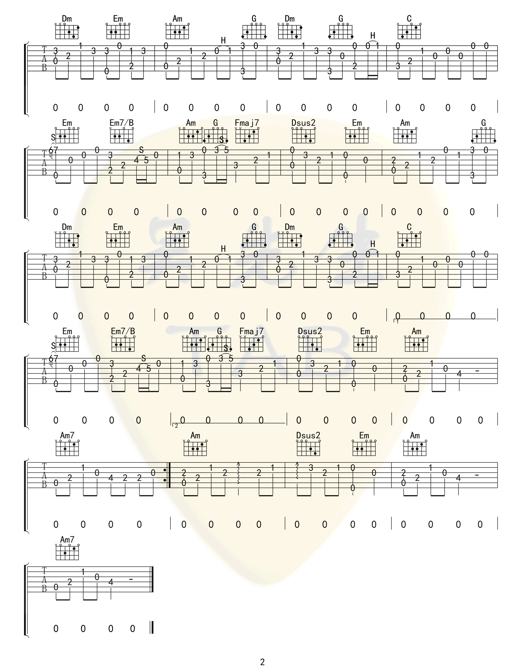 《烟花易冷》指弹吉他谱-周杰伦-C调简单版独奏谱-高清六线谱插图1