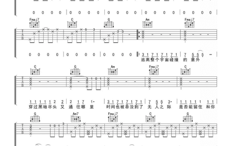 《坠落星空》吉他谱-小星星Aurora-C调原版弹唱谱-高清六线谱缩略图