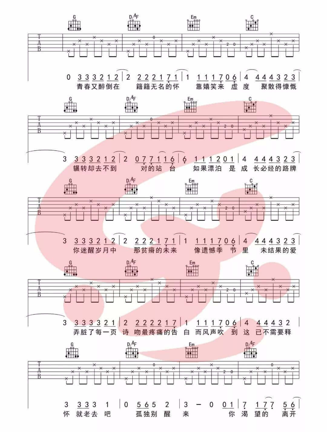 《理想三旬》吉他谱-陈鸿宇-G调简单版弹唱六线谱-高清图片谱插图2