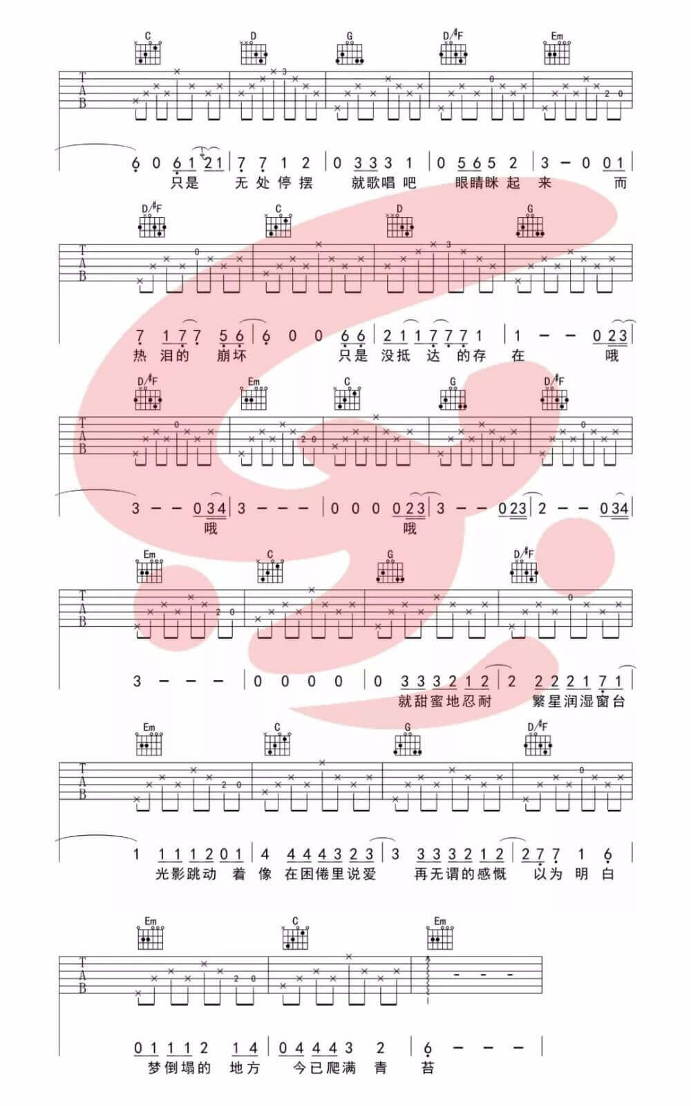 《理想三旬》吉他谱-陈鸿宇-G调简单版弹唱六线谱-高清图片谱插图3