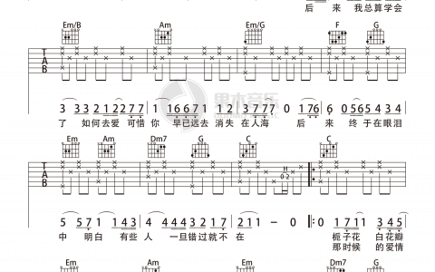 刘若英《后来》C调简单版弹唱吉他六线谱-高清图片谱