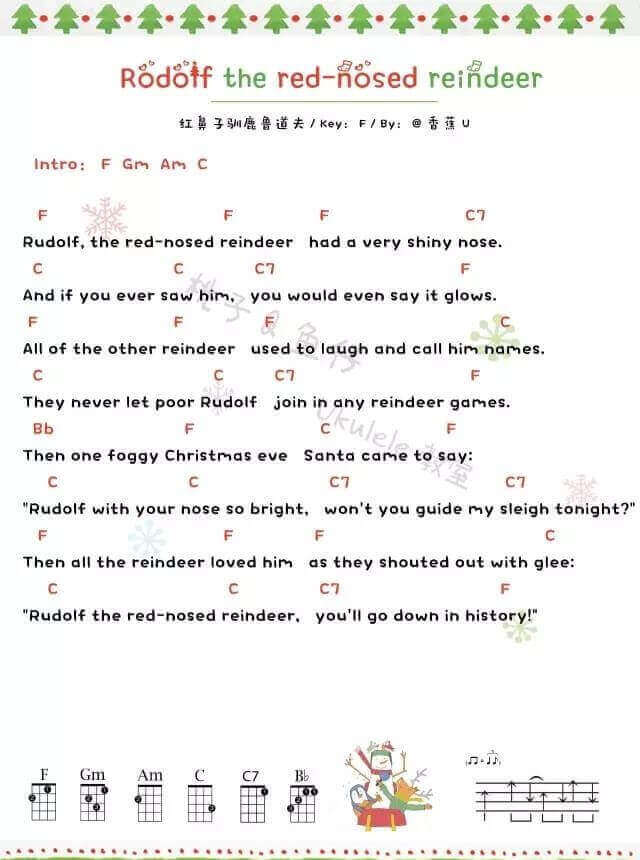《Roudolf the red-nosed reindeer》Ukulele曲谱弹唱插图